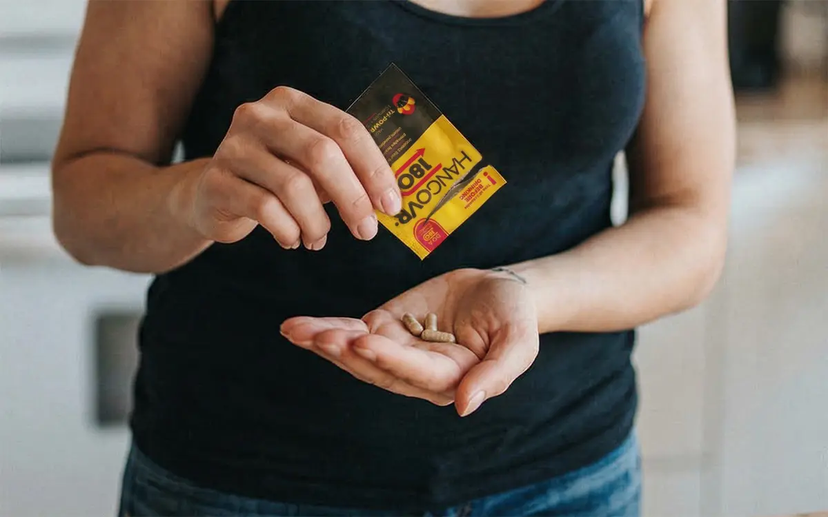 Close-up of HANGOVR180® capsules