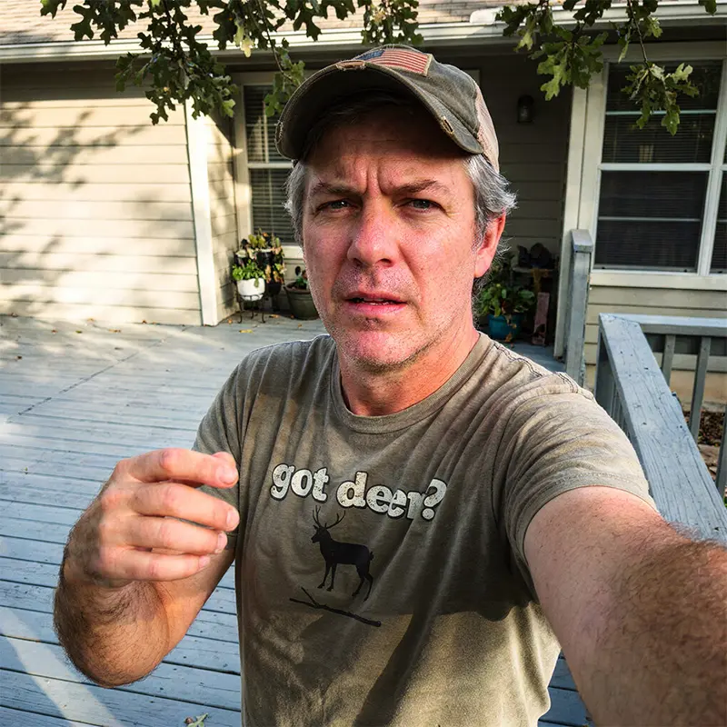 Marcus on his porch with morning coffee